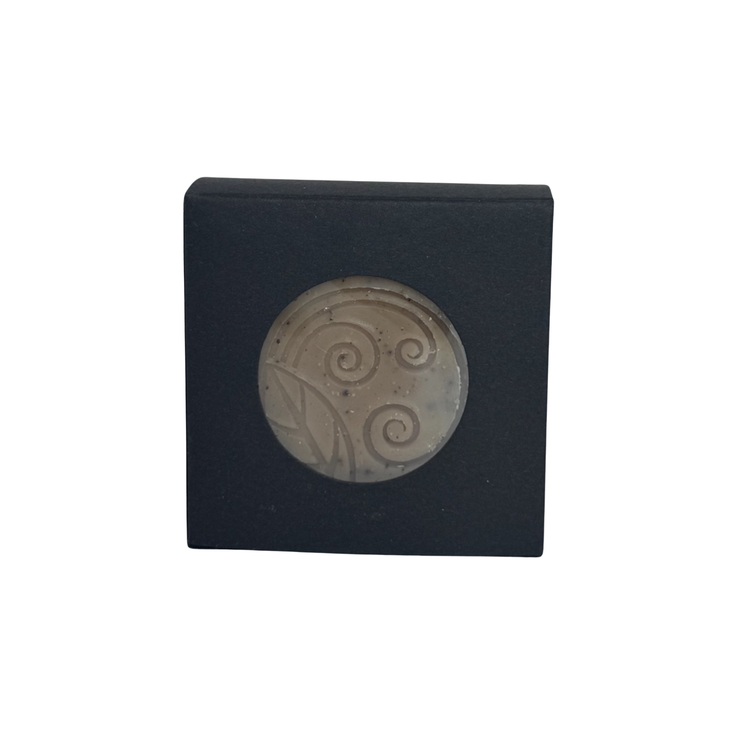 Alchemy Body Werks Mocha soap bar in a black matte box on a white background.